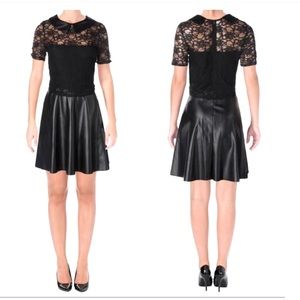 Black Faux Leather Lace Party Dress